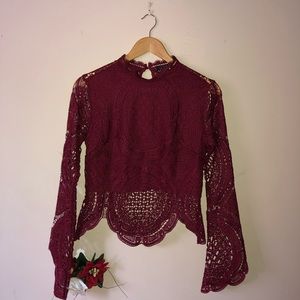 First listing: Long Sleeve Burgundy Lace Blouse